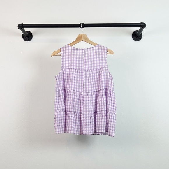 NWT ASOS Tiered Sleeveless Gingham Blouse in Purple & White - Picture 7 of 8